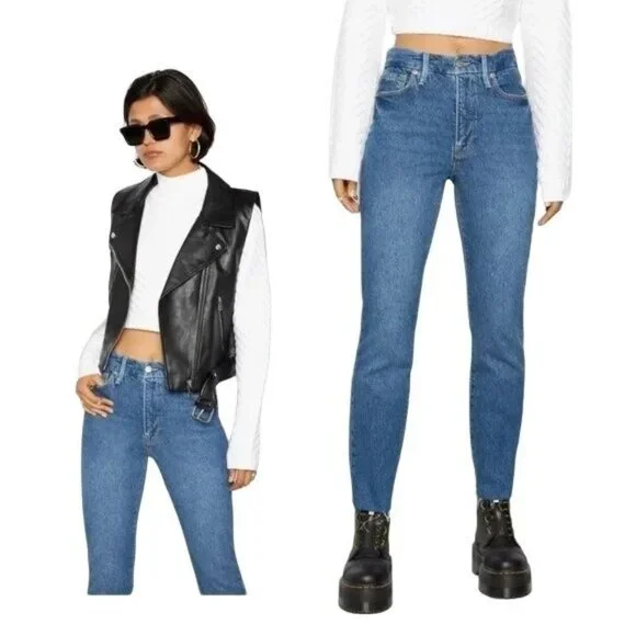 Good American Good Classic Raw Hem Medium Wash Women's 4/27 - Picture 4 of 14